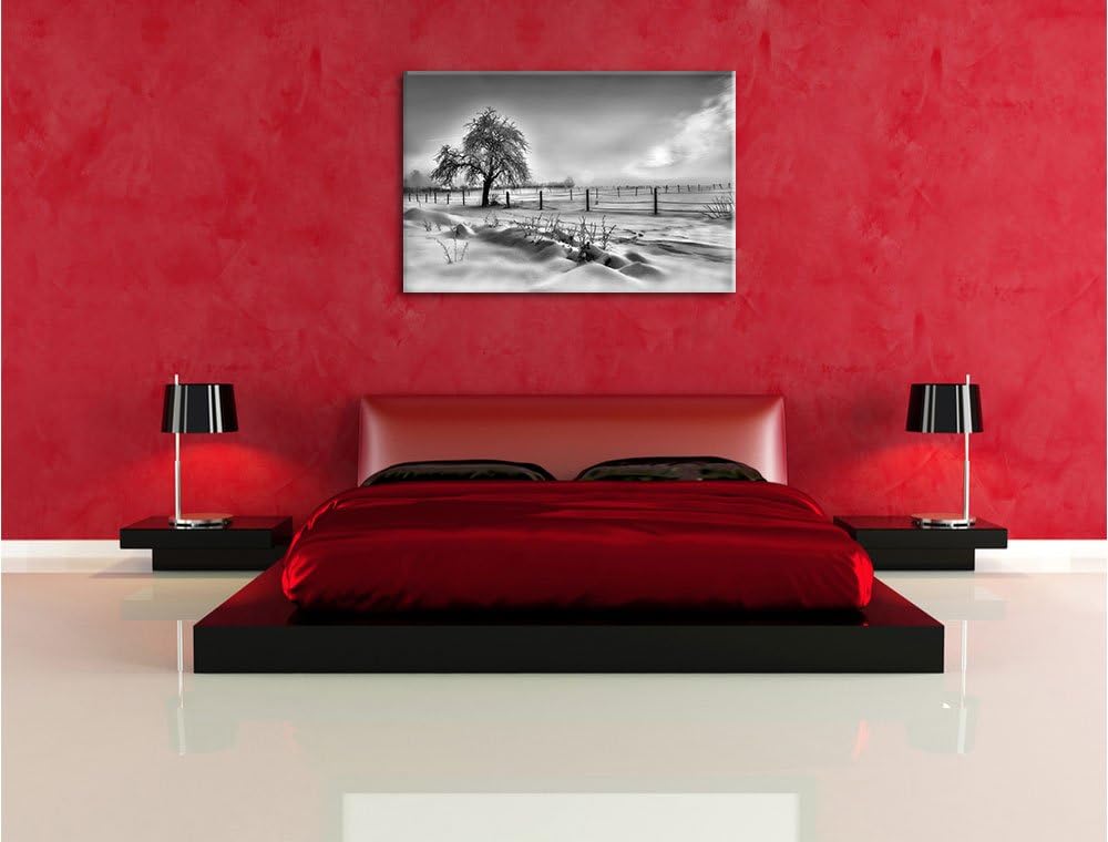 Pixxprint Baum in Winterlandschaft als Leinwandbild/Grösse: 100x70 cm/Wandbild/Kunstdruck/fertig bes
