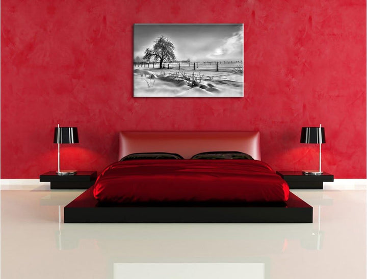 Pixxprint Baum in Winterlandschaft als Leinwandbild/Grösse: 100x70 cm/Wandbild/Kunstdruck/fertig bes