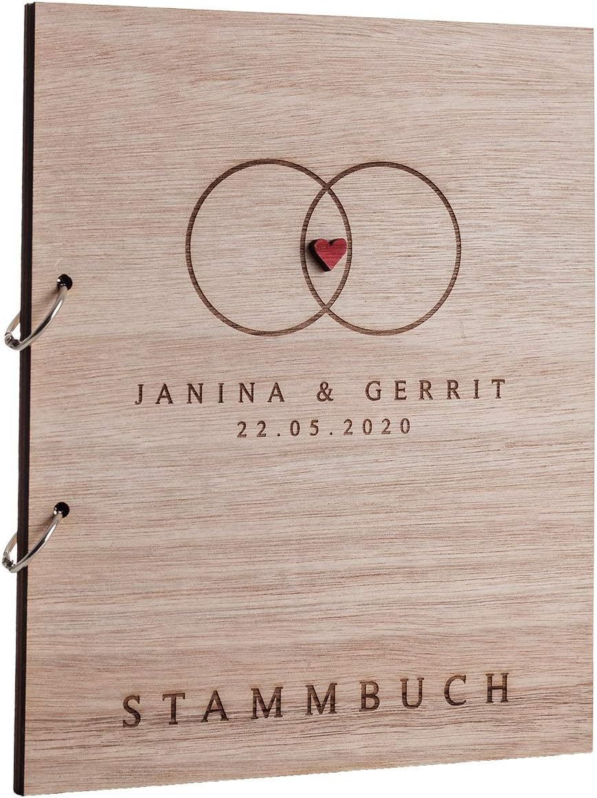 Hochzeitideal Stammbuch der Familie Familienstammbuch Holzcover inkl. Lasergravur (Alan Personalisie