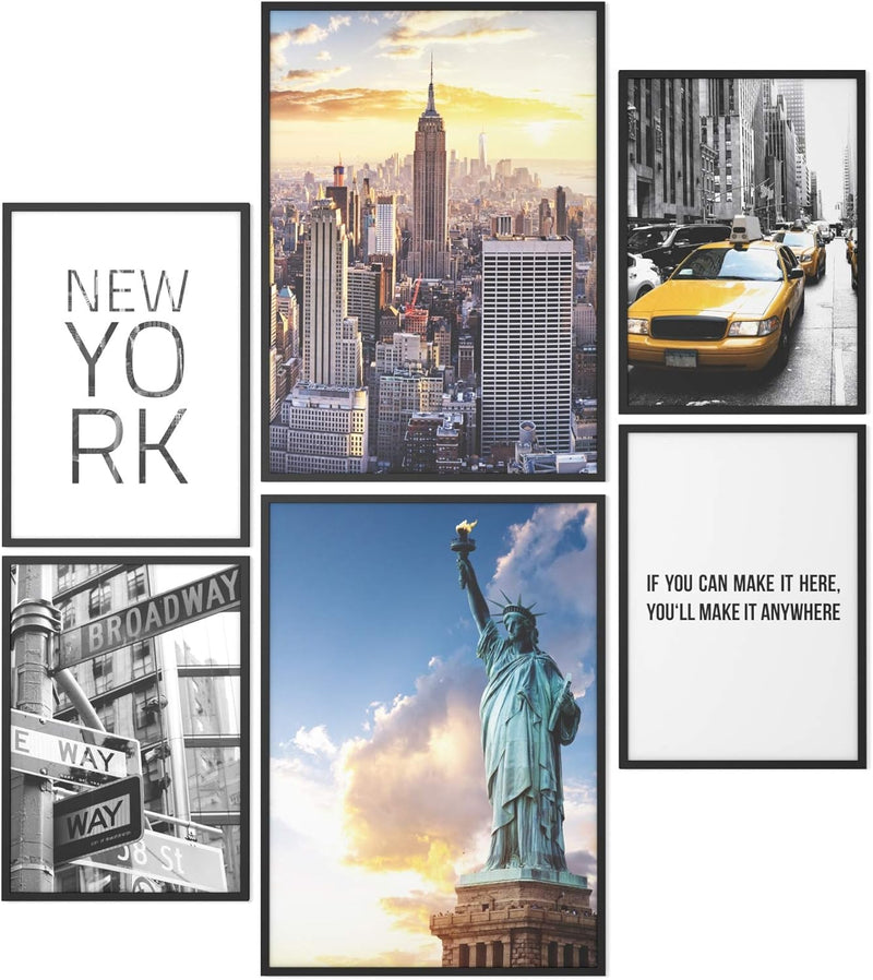 Papierschmiede® Mood Poster Set New York, Bilder Wohnzimmer Deko Schlafzimmer, 2x 30x40cm und 4x 20x