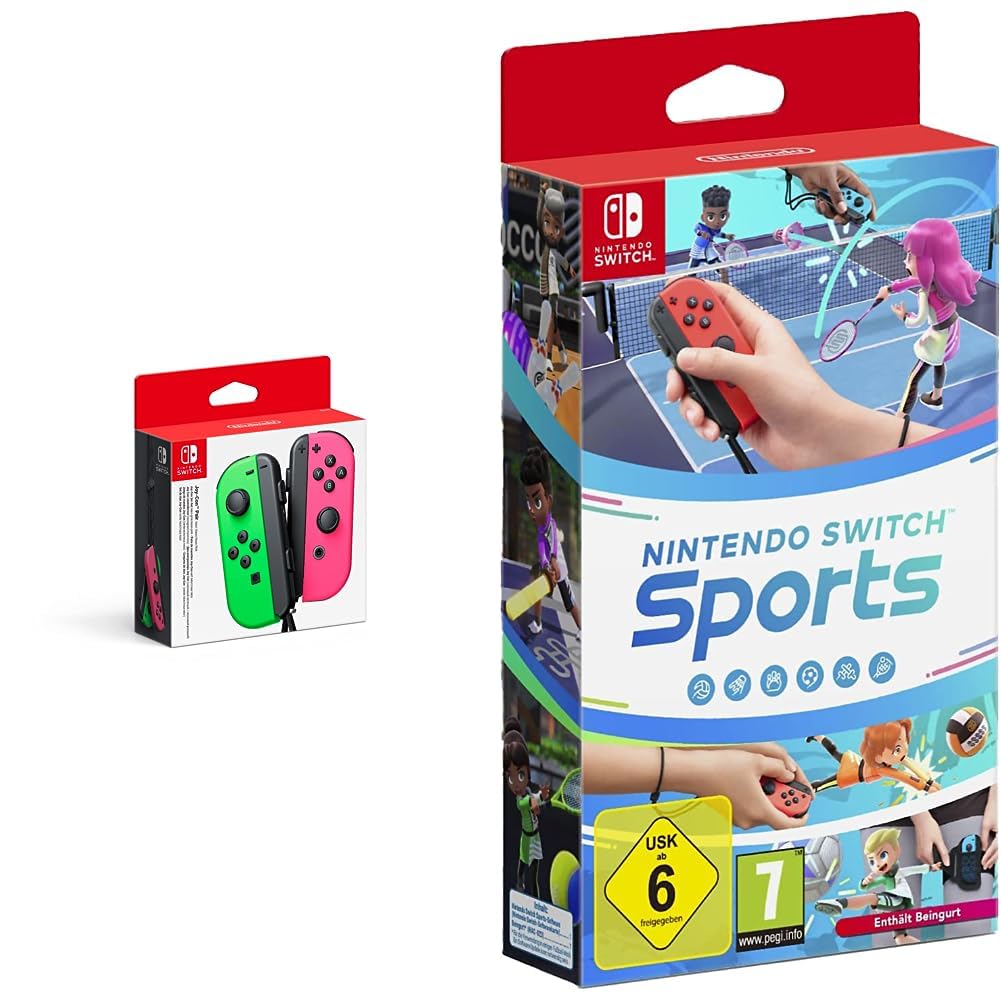 Joy-Con 2er-Set Neon-Grün/Neon-Pink + Nintendo Switch Sports (inkl. Beingurt) - [Nintendo Switch], N