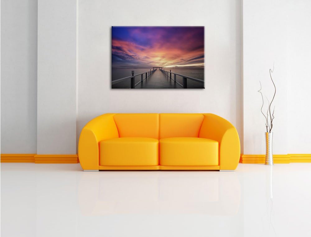 Pixxprint Endloser Steg ins Meer im Sonnenuntergang Schwarz/Weiss, Format: 100x70 auf Leinwand, 100x