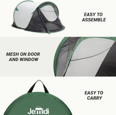 JEMIDI Pop Up Wurfzelt 2 Personen - Zelt 220x120x95cm - 2 Mann Campingzelt Trekkingzelt Strandzelt -