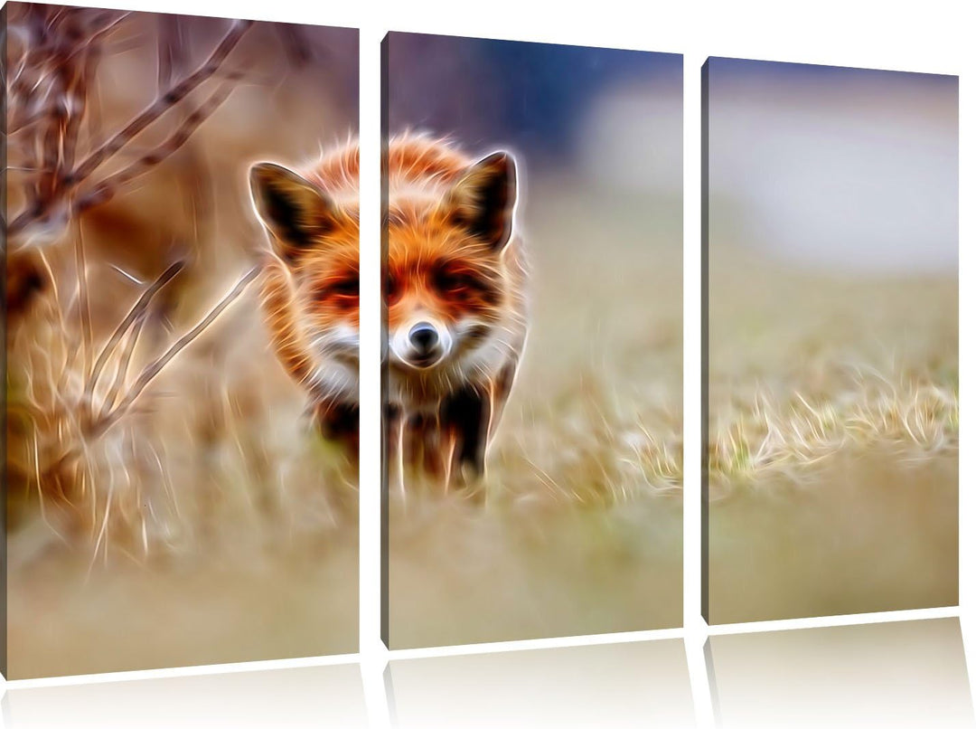 Schleichender Fuchs Spezial 3-Teiler Leinwandbild 120x80 Bild auf Leinwand, XXL riesige Bilder ferti