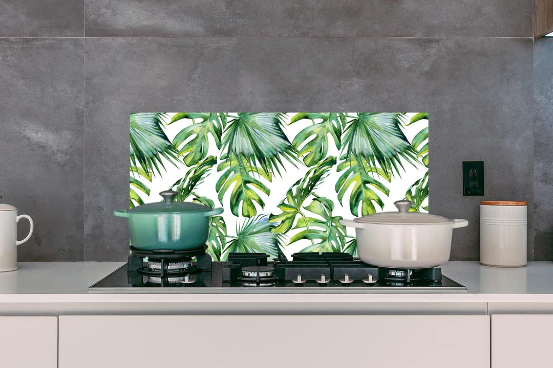 MuchoWow Spritzschutz Küche Küchenrückwand Alu Poster Bilder 80x40 cm Bohème - Blätter - Blumen - Tr