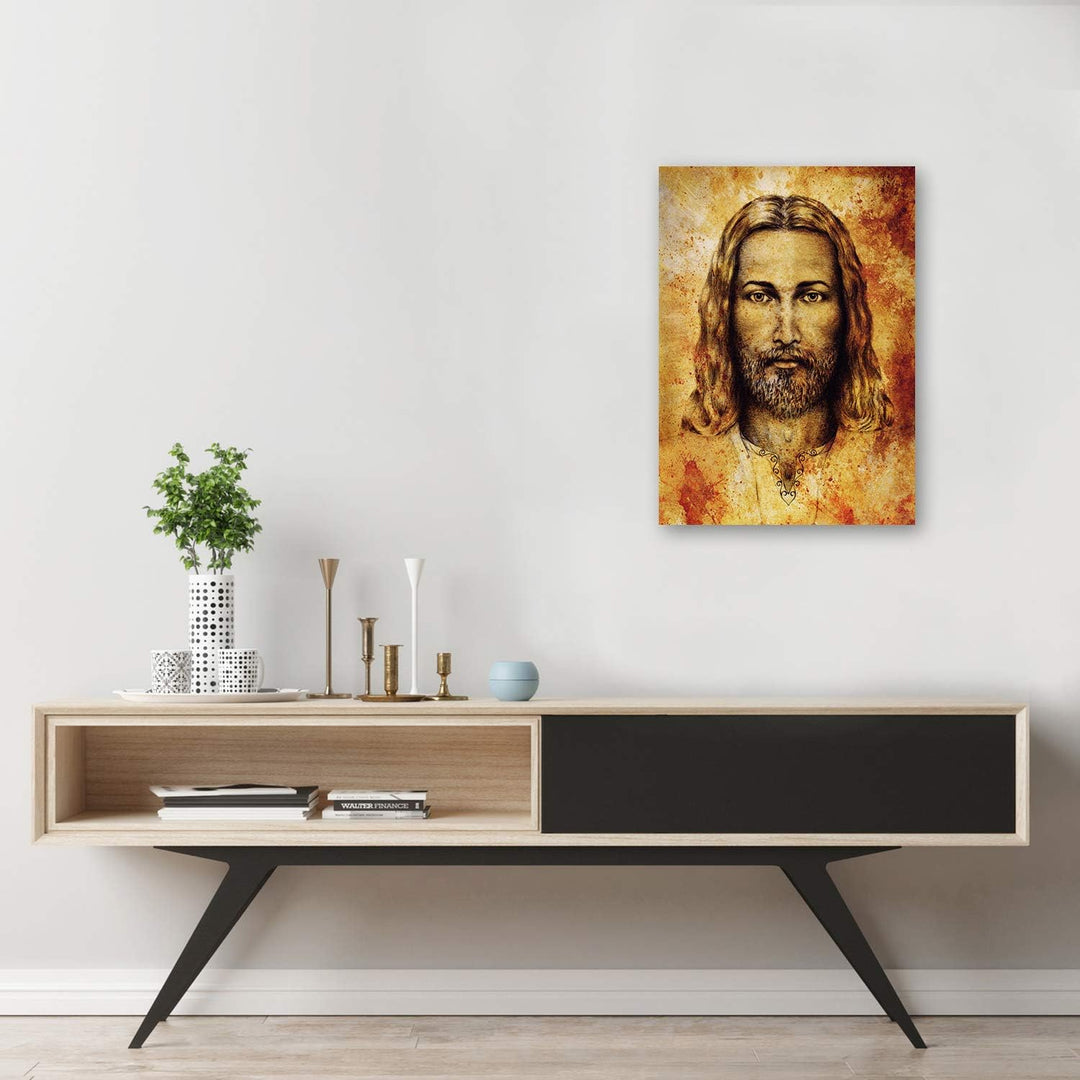 Wandbild XXL Jesus Christus Deko Kunst Bilder für Wohnzimmer Orange 80x120 cm Deko Paneel 80x12 cm O
