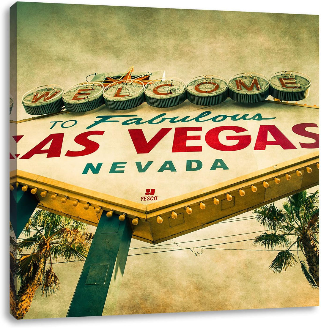 Pixxprint Las Vegas Ortsschild als Leinwandbild/Grösse: 70x70 cm/Wandbild/Kunstdruck/fertig bespannt