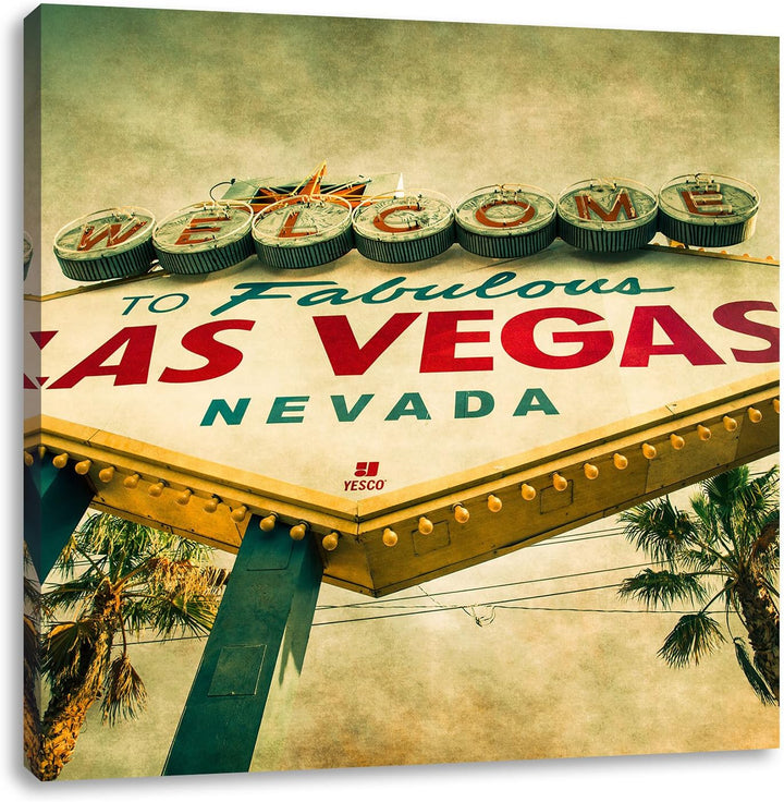 Pixxprint Las Vegas Ortsschild als Leinwandbild/Grösse: 70x70 cm/Wandbild/Kunstdruck/fertig bespannt