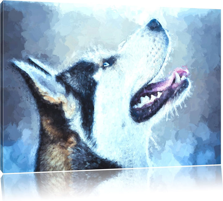 Husky Malerei Effekt, Format: 100x70 auf Leinwand, XXL riesige Bilder fertig gerahmt mit Keilrahmen,