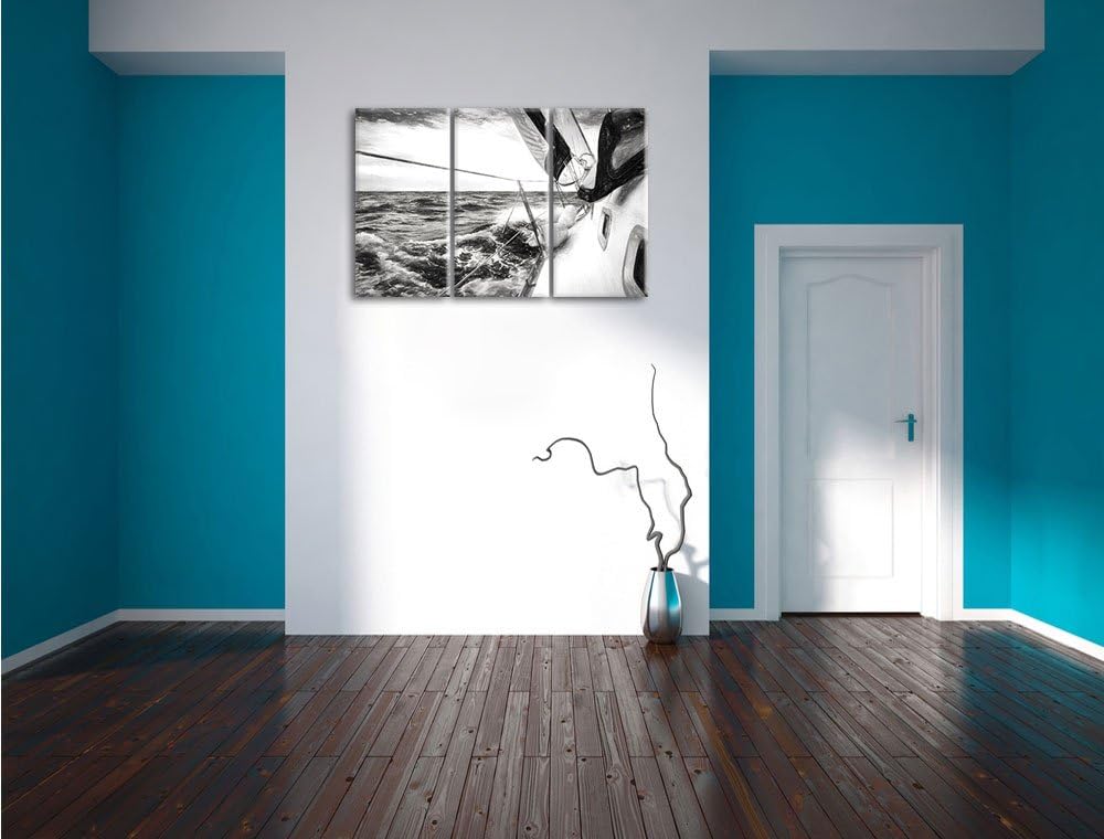 Pixxprint Die weissen Segel der Yacht Kunst als Leinwandbild | Grösse: 3 Teilig (120x80) | Wandbild|