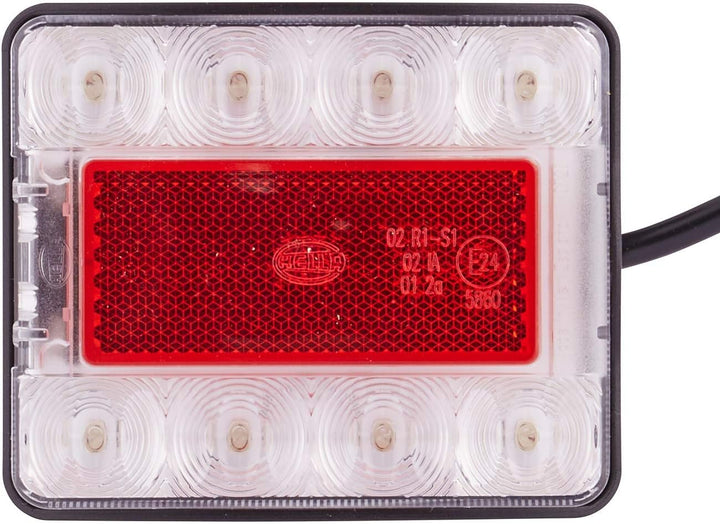 HELLA - Heckleuchte - LED - 12/24V - Anbau/geschraubt - Lichtscheibenfarbe: rot/transparent - Kabel: