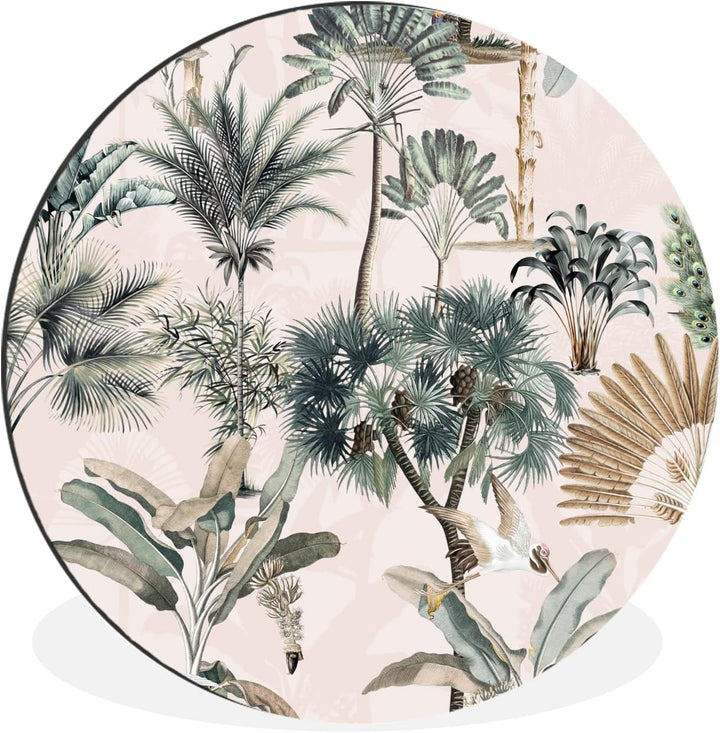MuchoWow Wandbild Rund Wanddeko Deko Wohnzimmer Bilder 30x30 cm Blätter - Monstera - Dschungel - Tro