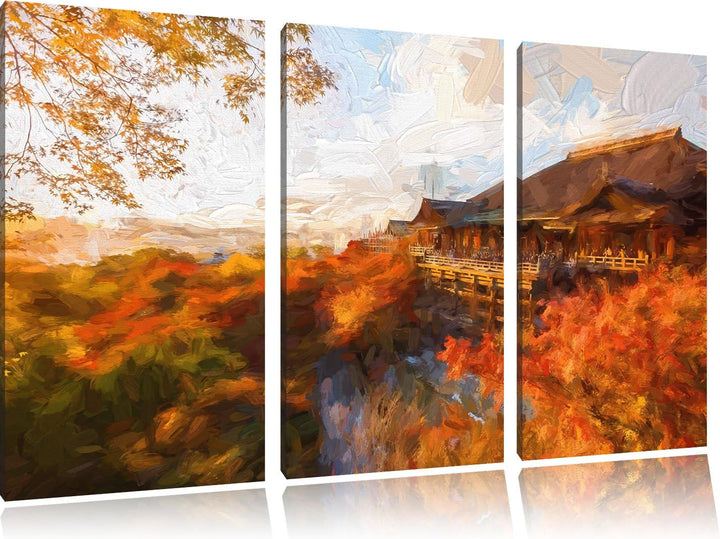 Pixxprint Majestätisches Japanisches Gebäude als Leinwandbild/Grösse: 3 Teilig (120x80 cm) cm/Wandbi