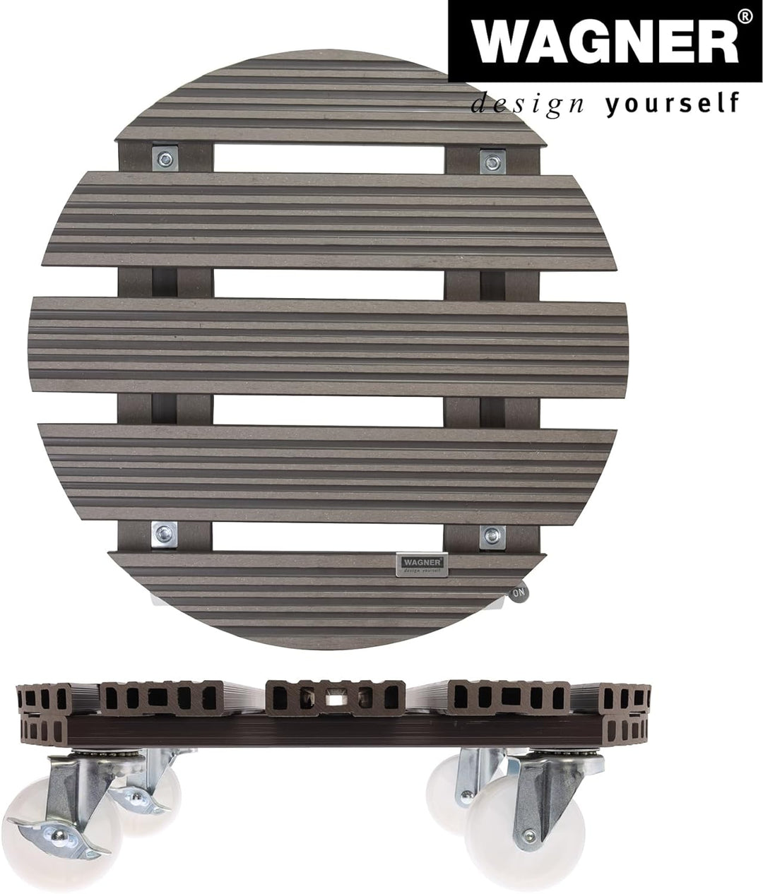 Wagner Pflanzenroller WPC Ø 38,5 x 11 cm I Blumenroller für Aussenbereich + Innenbereich I Kübelroll