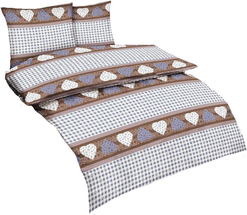 3tlg Winter Bettwäsche Set Fleece Microfaser Landhaus Bauernhaus Karo Herz Übergrösse 200 x 220 cm +