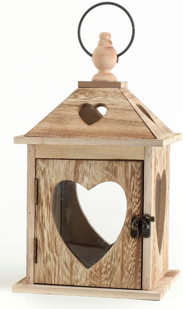 levandeo 2er Set Laternen aus Holz und Glas mit Herz Herzfenster - Windlichter Farbe braun - Tischla