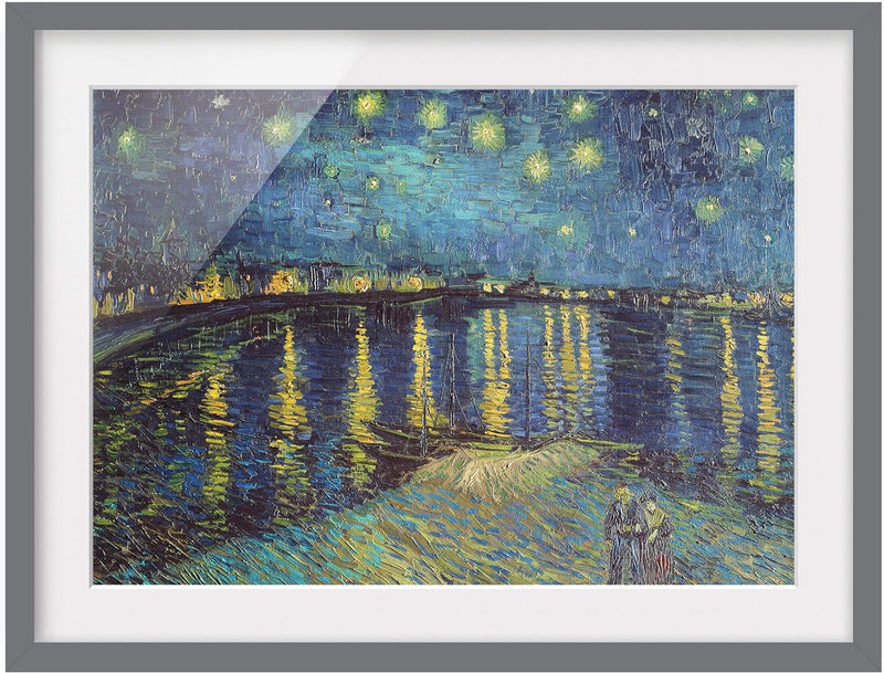 Bild mit Rahmen - V. Van Gogh - Sternennacht über der Rhône - Farbe Grau 30x40cm 30cm x 40cm Grau, 3