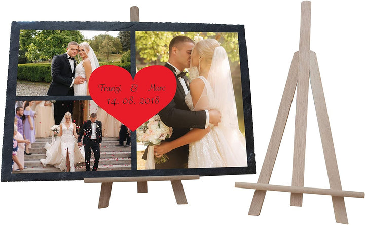 wandmotiv24 Schiefertafel Hochzeit mit Staffelei, Personalisierbar Digitaldruck Farb-Fotos + Vorname