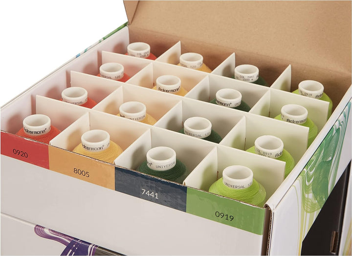 Ackermann Overlock Nähgarn-Box Universal Nähgarn, Stärke 120, 64x 1.000m (Kone) Sortiment, Farbenmix