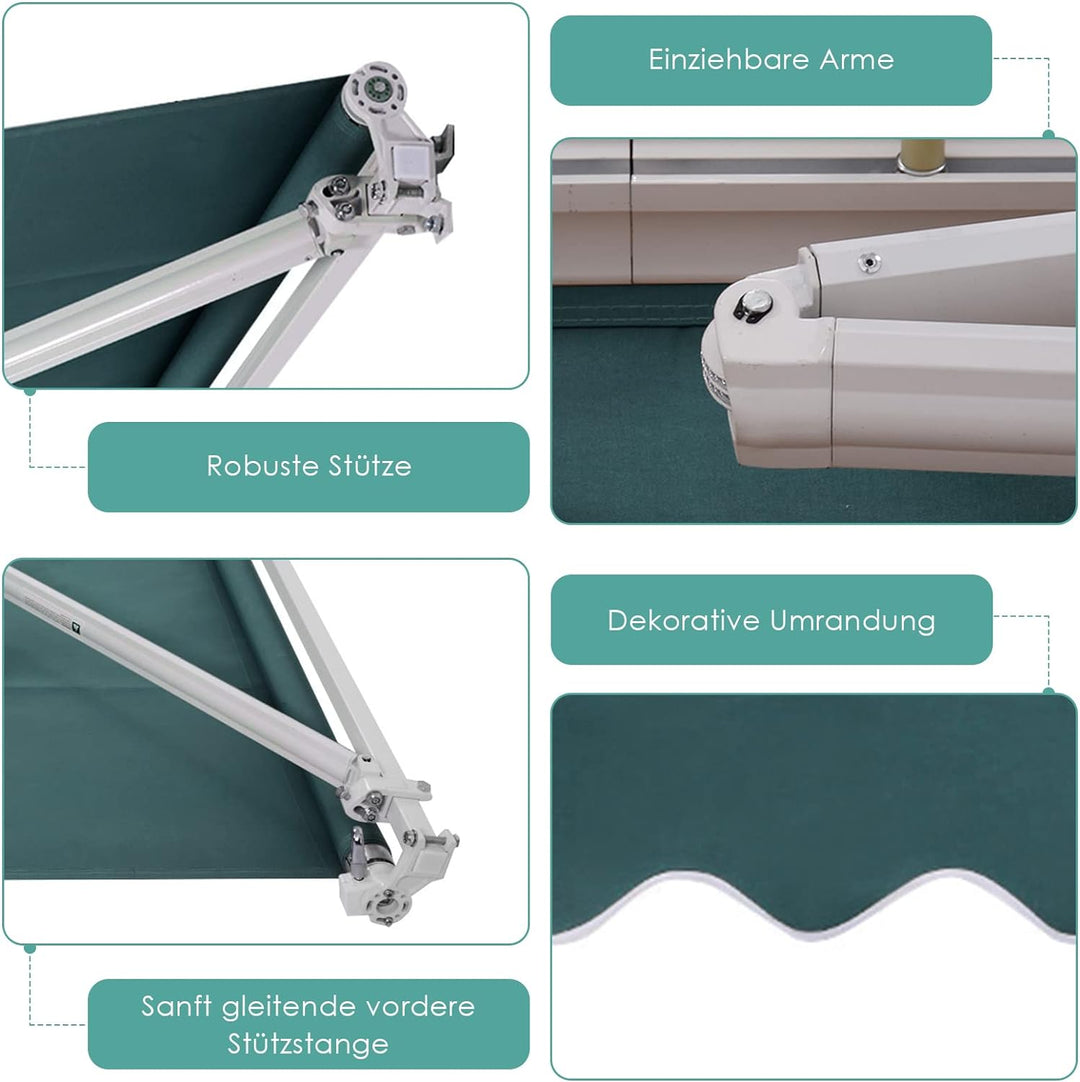 RELAX4LIFE Einziehbare Markise 2,5 x 2 m, Gelenkarmmarkise mit Handkurbel, Sonnenmarkise Winkel- & B