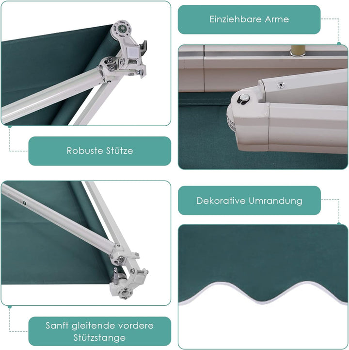 RELAX4LIFE Einziehbare Markise 2,5 x 2 m, Gelenkarmmarkise mit Handkurbel, Sonnenmarkise Winkel- & B