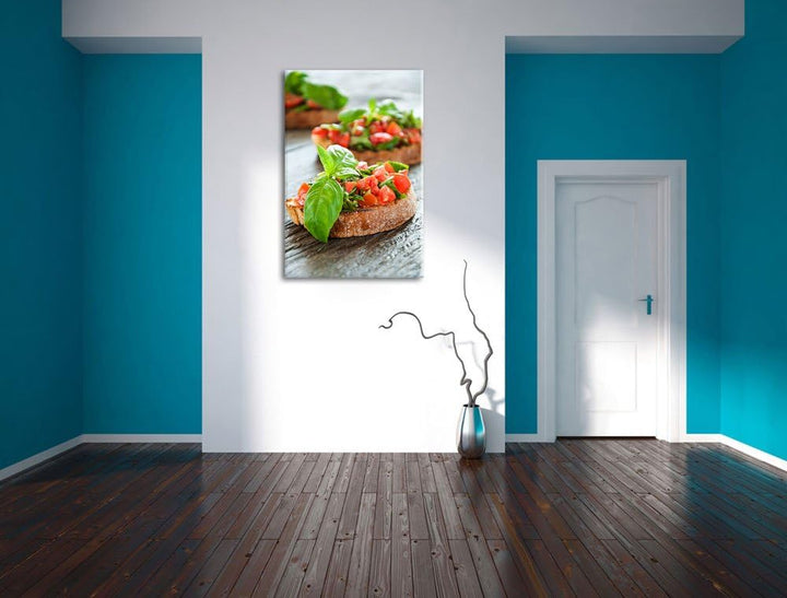 Köstliche Tomaten Bruchetta Format: 100x70 auf Leinwand, XXL riesige Bilder fertig gerahmt mit Keilr