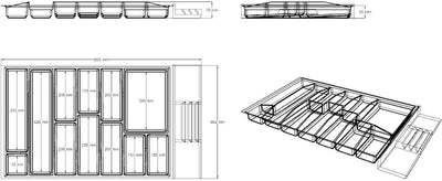 Generic Lana Solution Besteckeinsatz für 90er Schublade, 462 mm x 812 mm, anthrazit Anthrazit 805 mm