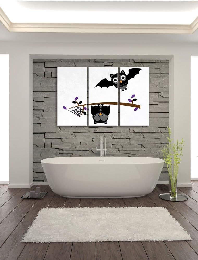Pixxprint Fledermaus Eulen an AST als Leinwandbild/Grösse: 3 Teilig (120x80) cm/Wandbild/Kunstdruck/