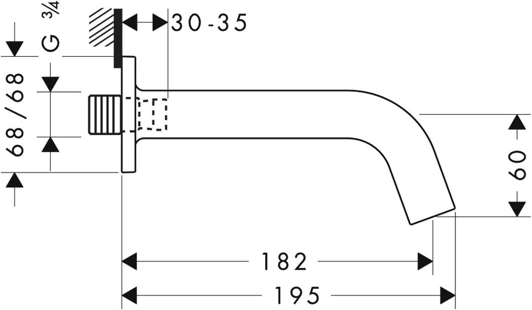 AXOR Citterio M Wanneneinlauf, Komfort-Auslauf 182mm, Chrom, Chrom