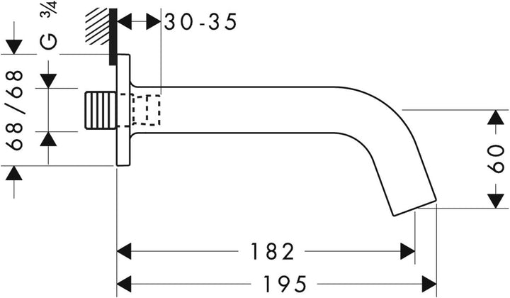 AXOR Citterio M Wanneneinlauf, Komfort-Auslauf 182mm, Chrom, Chrom