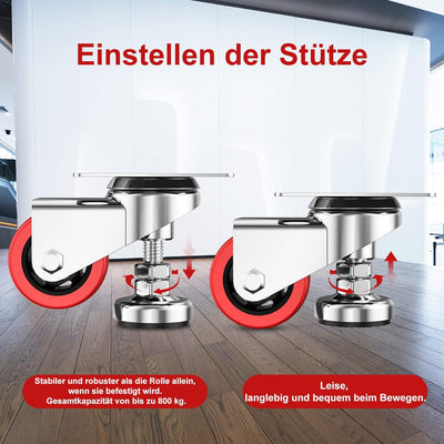 HomeGoGo Nivellierrollen mit Schwenkplatte 75mm Schwerlast Transportrollen mit Einstellbarem Stossfe