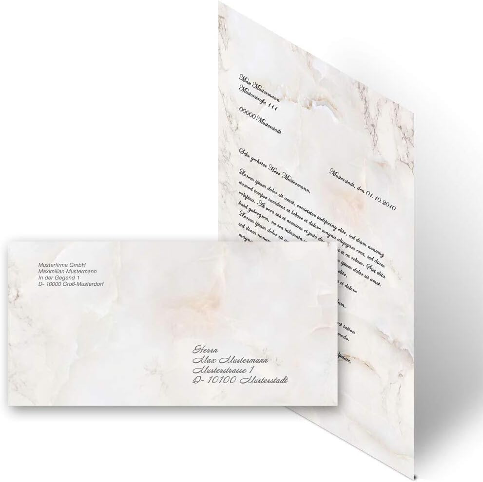 Briefpapier Sets Marmor & Struktur, MARMOR NATUR 100 Blatt Briefpapier + 100 passende Briefumschläge
