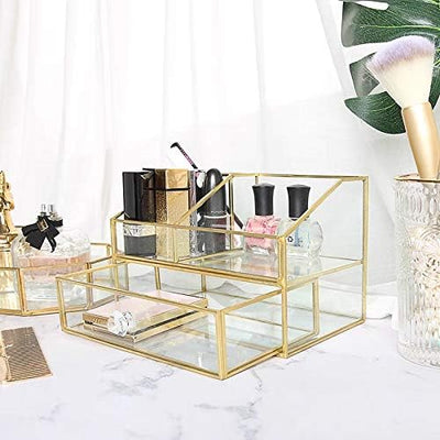 SLHEQING Makeup Organizer mit Schubladen Kosmetik-Organizer Schmink Aufbewahrung Gold, Desktop Stora