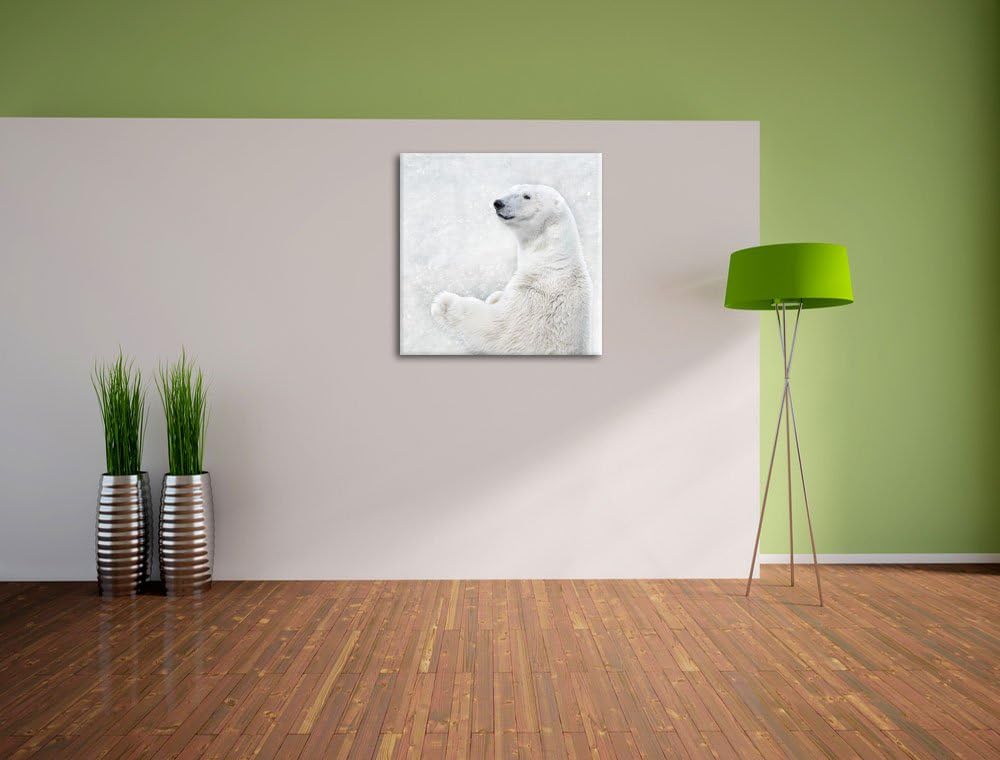 Stehender Eisbär, Format: 70x70 auf Leinwand, XXL riesige Bilder fertig gerahmt mit Keilrahmen, Kuns