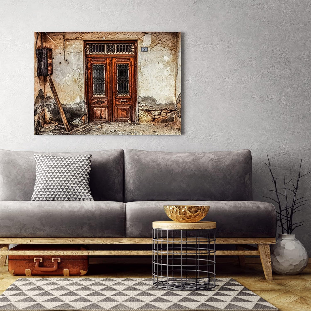 Feeby Vlies Leinwandbild XXL Fenster Blumentöpfe Balkone Toskana Italien 120x80 cm Wandbild Kunst Bi