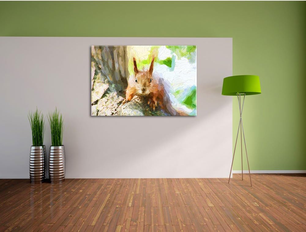 Pixxprint interessantes Eichhörnchen auf dem Baum Kunst Pinsel Effekt, Format: 100x70 auf Leinwand,