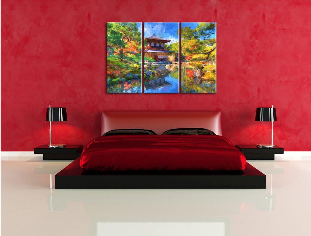 Pixxprint Ginkaku-ji-Tempel in Kyoto Kunst Pinsel Effekt 3-Teiler Leinwandbild 120x80 Bild auf Leinw