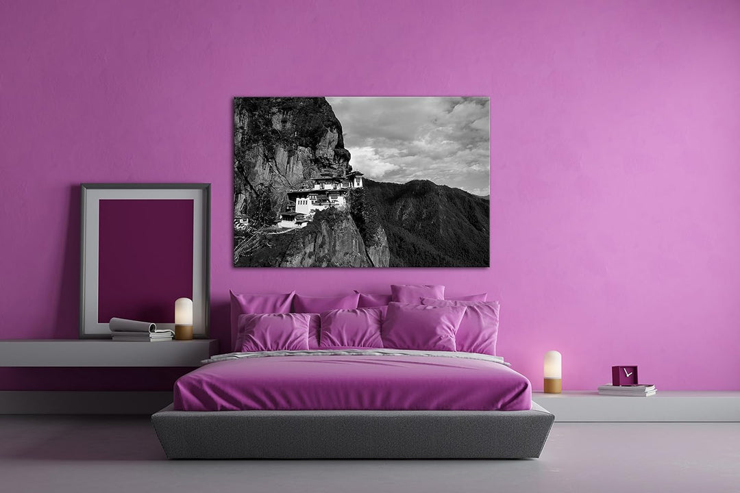 deyoli berühmtes Tigernest Kloster im Himalaya Effekt: Schwarz/Weiss im Format: 100x70 als Leinwandb