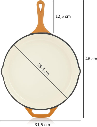 Mahlzeit Gusseisenpfanne mit Deckel emailliert | Ø 29,5 cm | Sunny Orange | Bratpfanne mit zwei Ausg