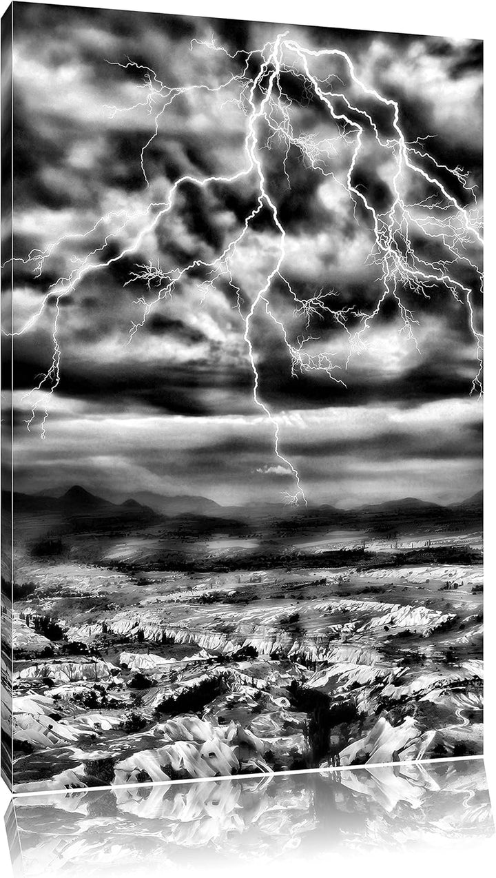 Pixxprint Blitze und Gewitter / 100x70cm Leinwandbild bespannt auf Holzrahmen/Wandbild Kunstdruck De