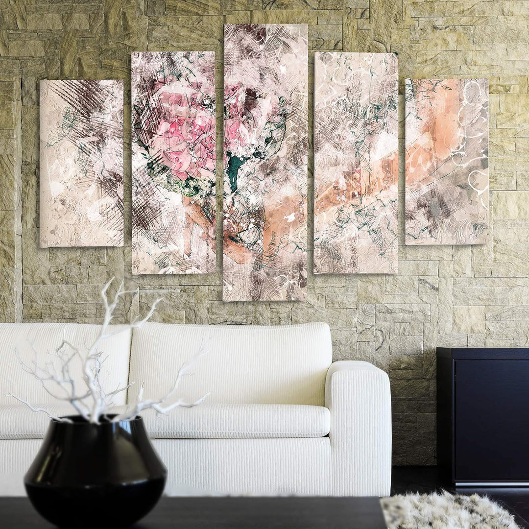 Feeby Bilder Modern Abstraktion 5 Teilig Design Art Blumen Braut Frau rosa 100x70 cm Deco panel 100x