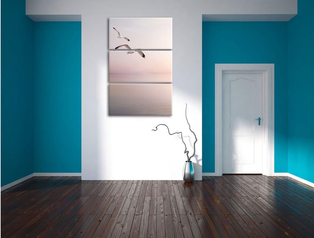 Pixxprint Möwen am Meer bei Sonnenaufgang als Leinwandbild/Grösse: 3 Teilig (120x80) cm/Wandbild/Kun