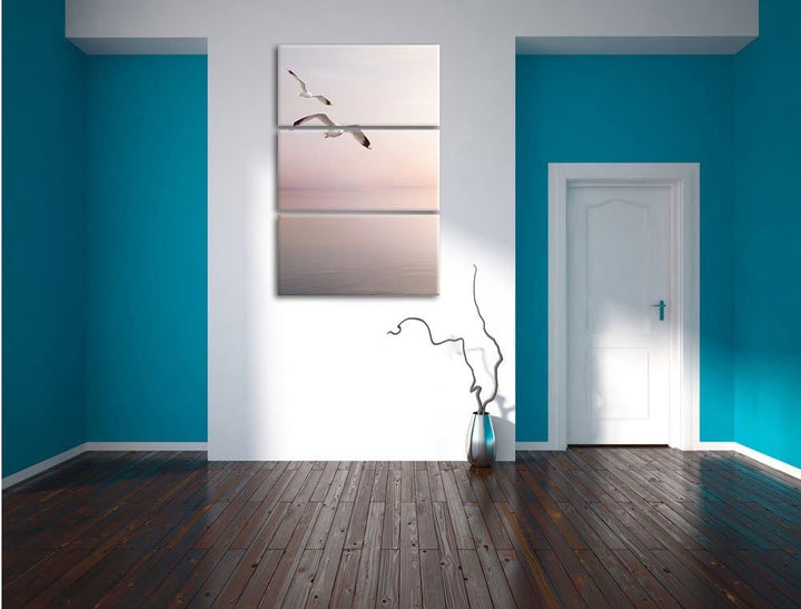 Pixxprint Möwen am Meer bei Sonnenaufgang als Leinwandbild/Grösse: 3 Teilig (120x80) cm/Wandbild/Kun