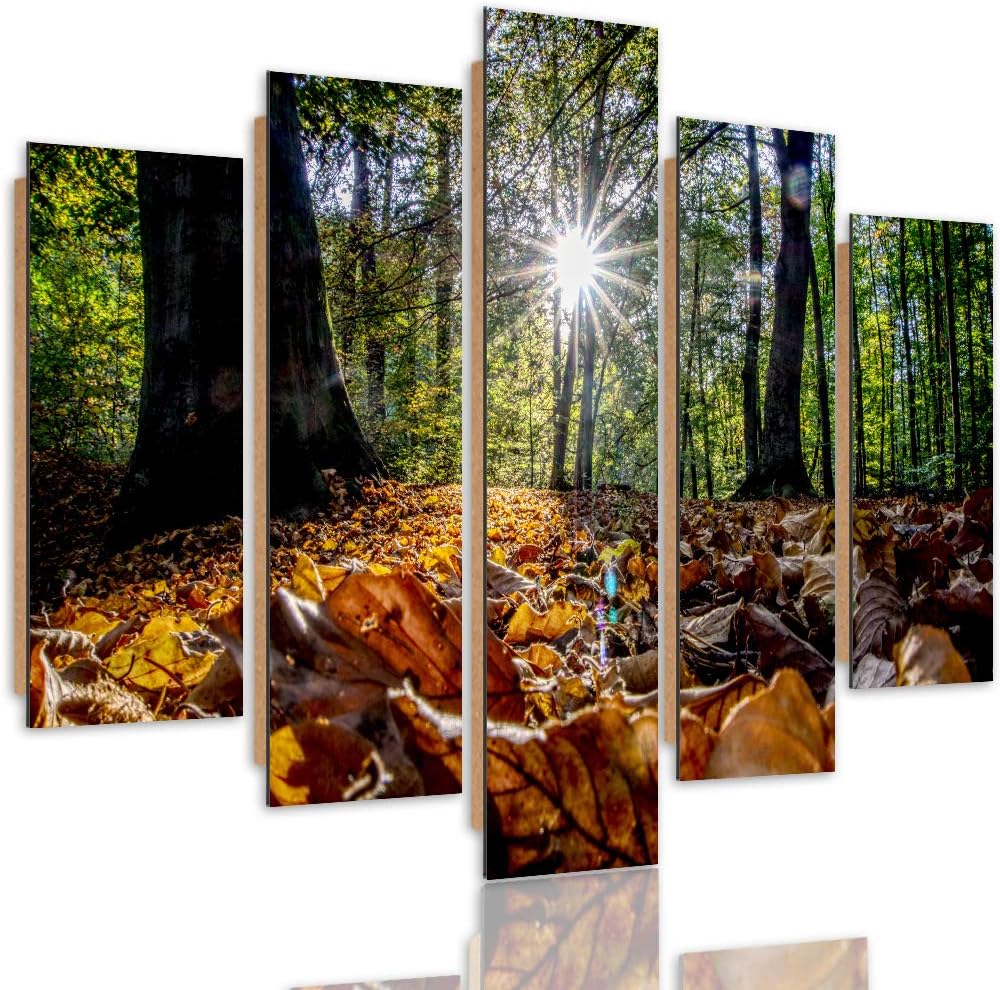 Feeby Deco Panel 5 Teilig Blätter Bilder Modern Bäume Sonne Landschaft orange 150x100 cm Deco panel