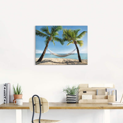 ARTland Leinwandbilder Wandbild Bild auf Leinwand 60x45 cm Karibik Palmen Strand Meer Hängematte Url