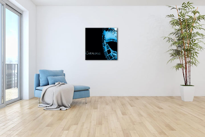 deyoli Dark Karnevals Maske Format: 70x70 Effekt: Monocrome Blau als Leinwand, Motiv fertig gerahmt