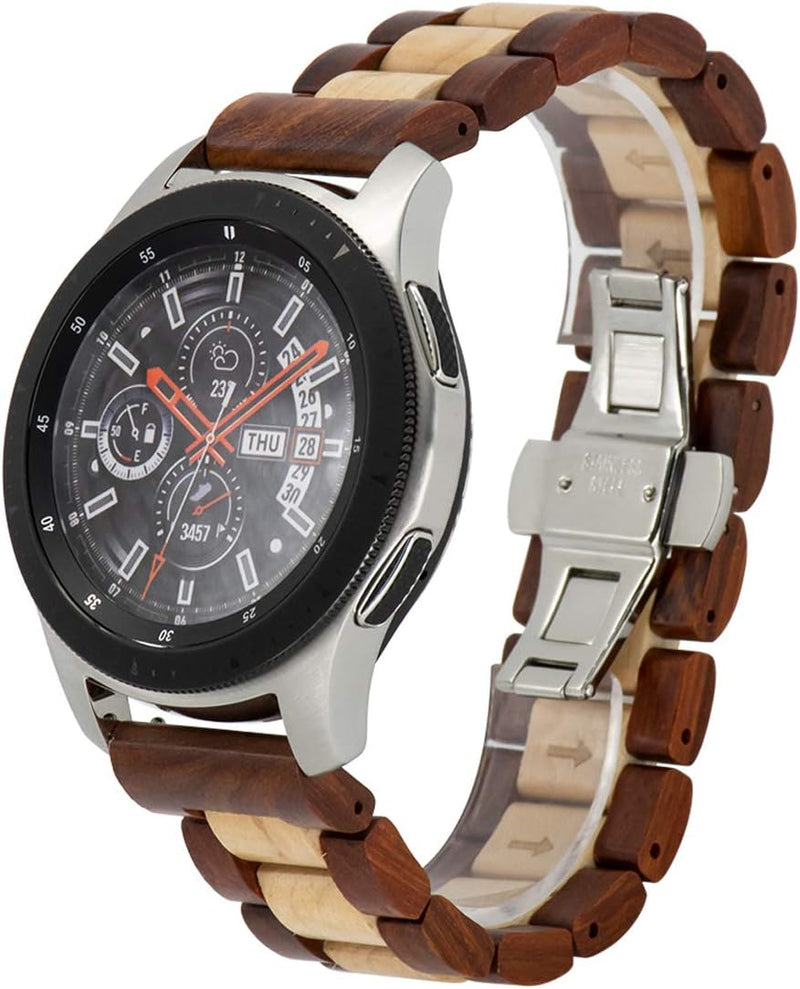 Holz Armband 22mm Kompatibel mit Samsung Galaxy Watch 3 45mm/Gear S3 46mm,Holz Edelstahl Uhrenarmban