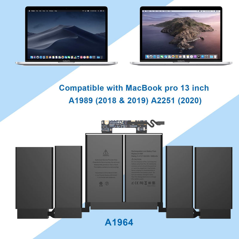 HASESS A1989 A2251 Akku-Ersatz für MacBook Pro 13 Zoll A964 A1989 A225 Mitte 2018 2019 2020 Version