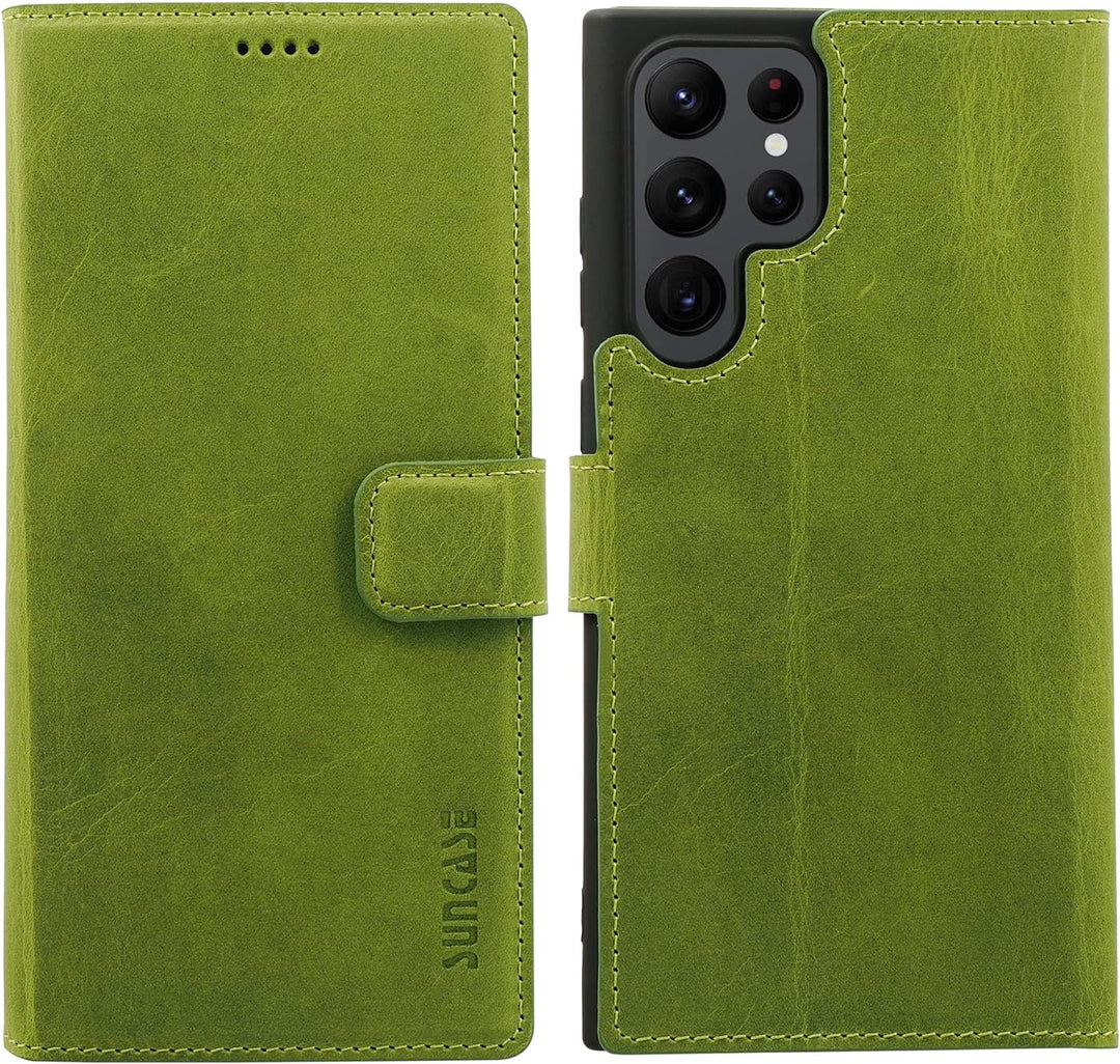 Suncase Book-Style Hülle kompatibel mit Samsung Galaxy S22 Ultra 5G Leder Tasche (Slim-Fit) Lederhül