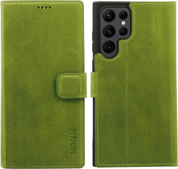 Suncase Book-Style Hülle kompatibel mit Samsung Galaxy S22 Ultra 5G Leder Tasche (Slim-Fit) Lederhül